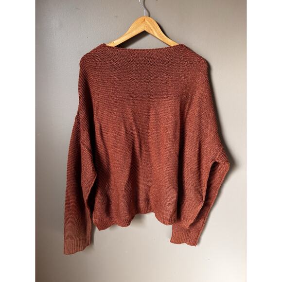 Plus 2X Oversize Sweater V Neck Rust Brown Living My Best Style x PINK LILY - Picture 2 of 6